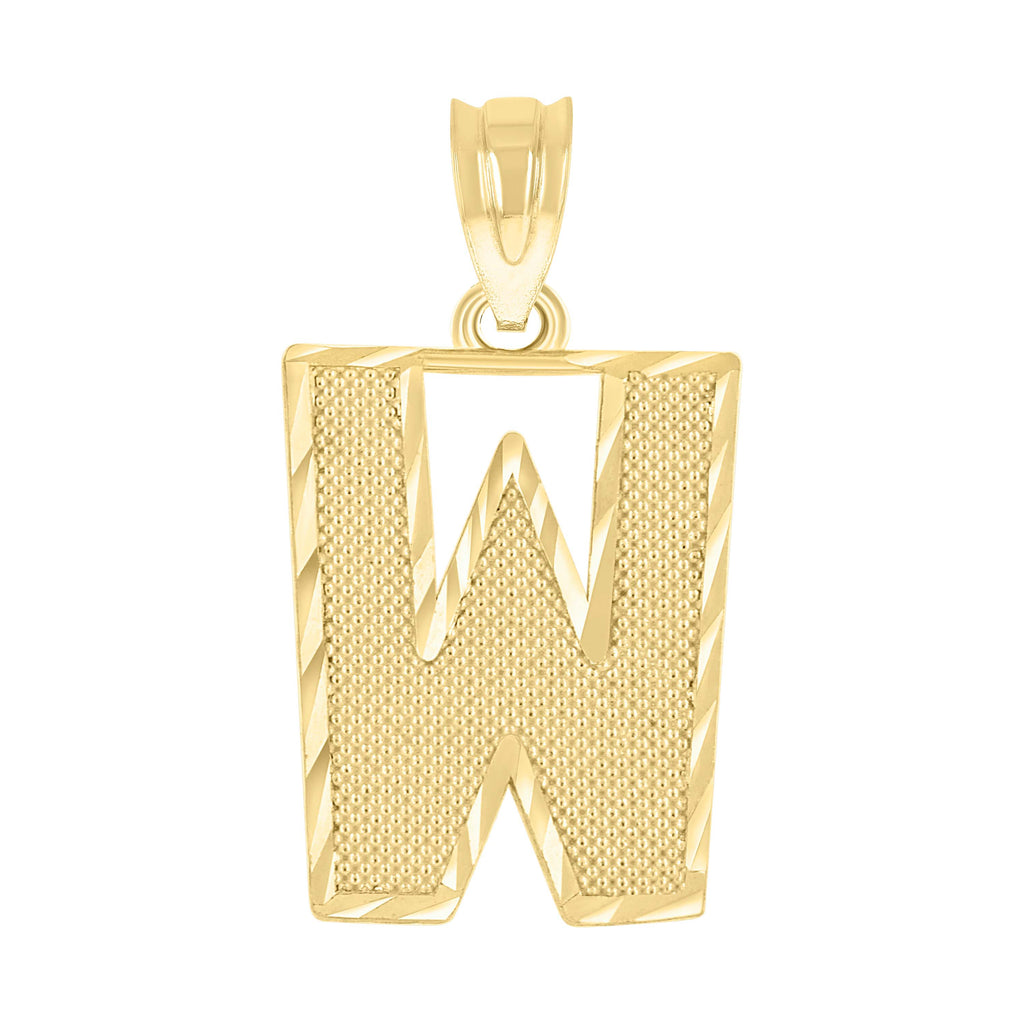 10K Yellow Gold Unisex Textured Initial Letter W Charm Pendant
