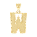 10K Yellow Gold Unisex Textured Initial Letter W Charm Pendant
