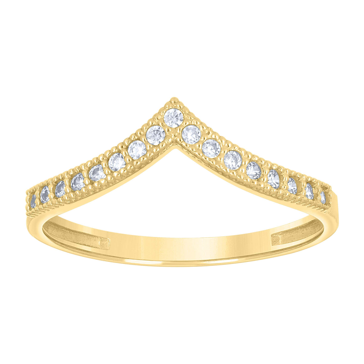 10K Yellow Gold Womens Cubic-Zirconia V Shaped Fashion Ring