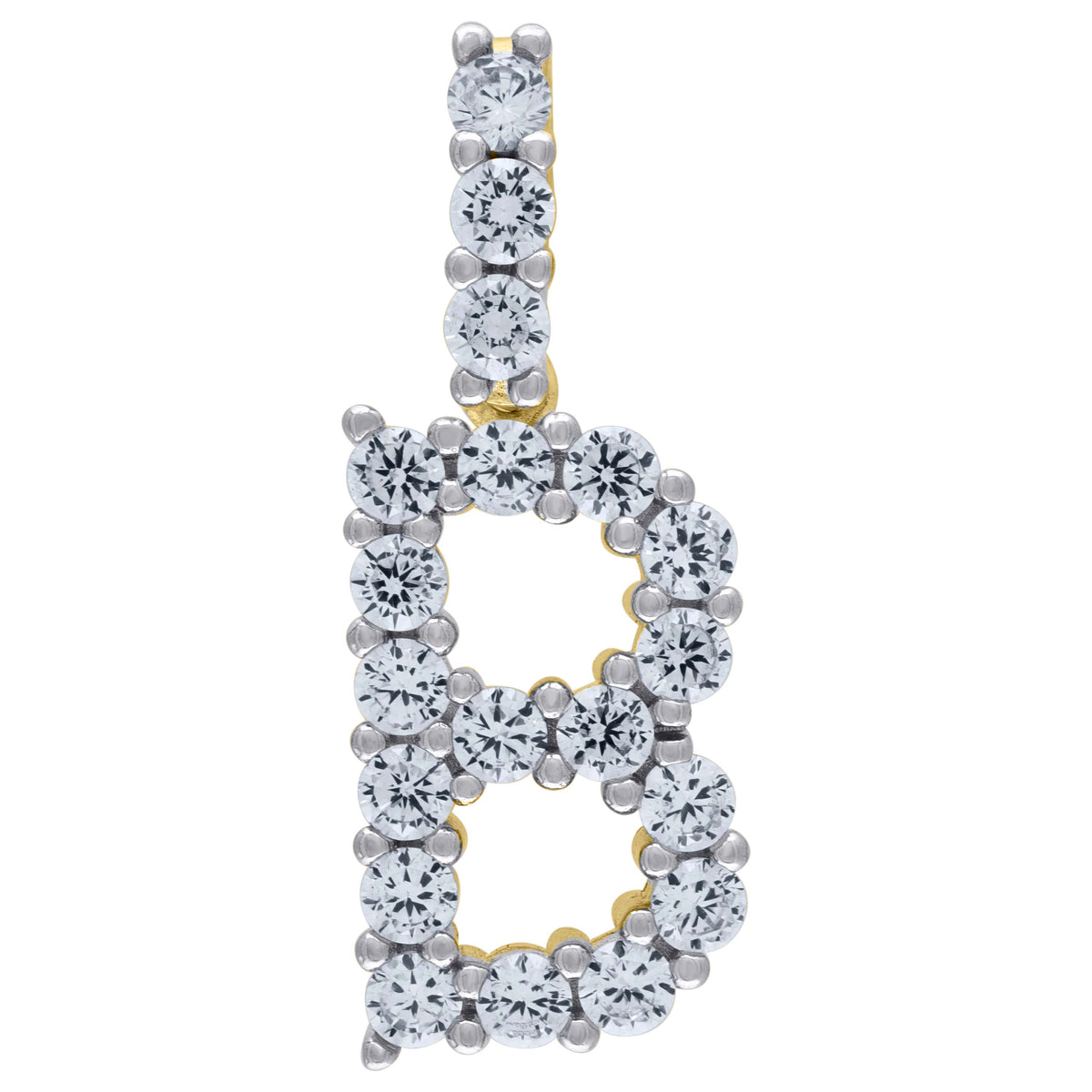 925 Sterling Silver Yellow-Tone Unisex Cz Initial Alphabet B Charm Pendant