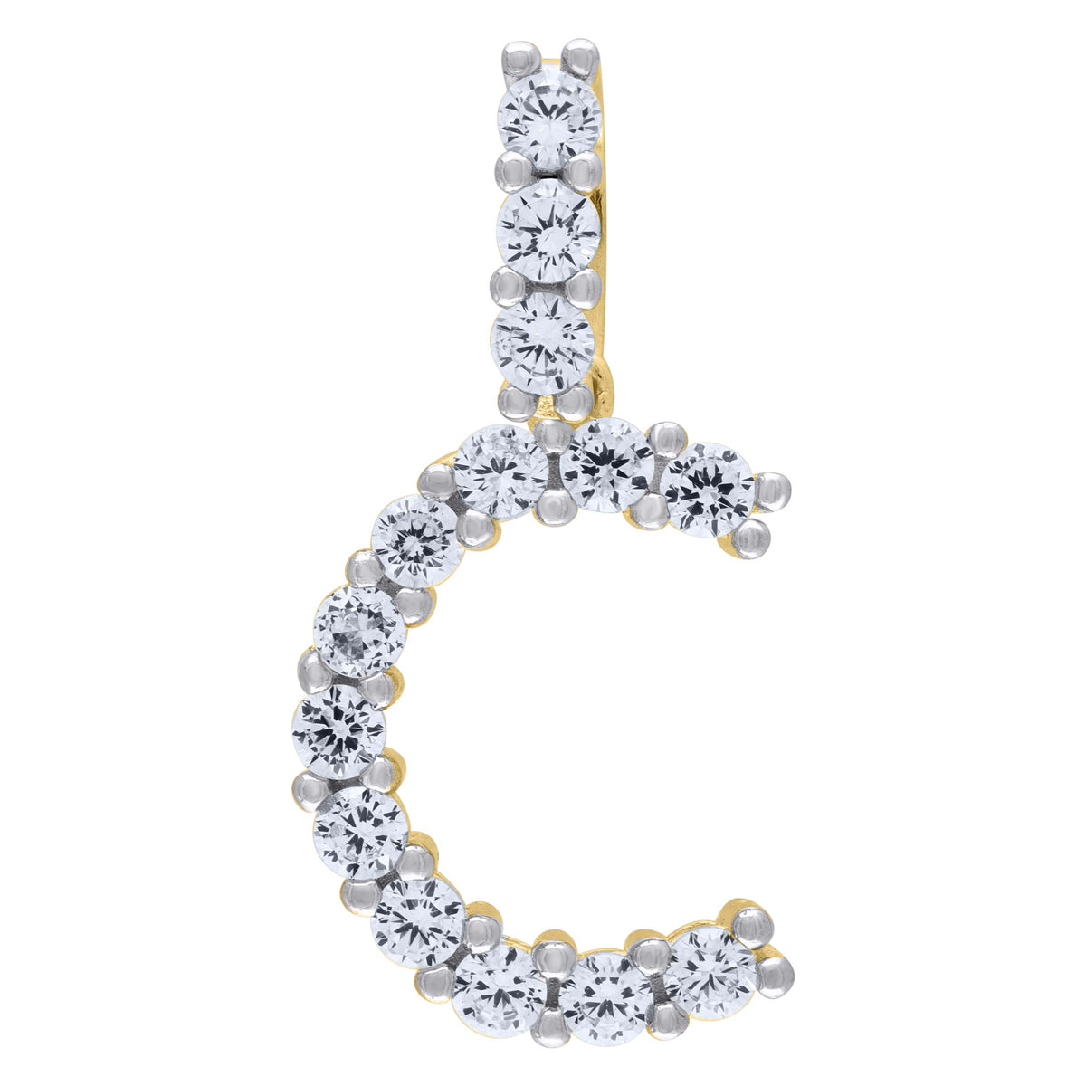 925 Sterling Silver Yellow-Tone Unisex Cz Initial Alphabet C Charm Pendant