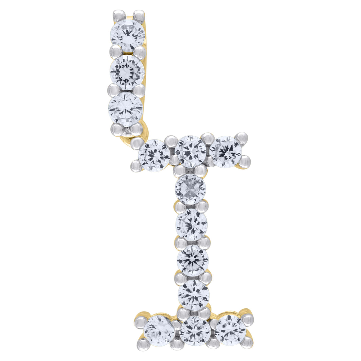 925 Sterling Silver Yellow-Tone Unisex Cz Initial Alphabet I Charm Pendant