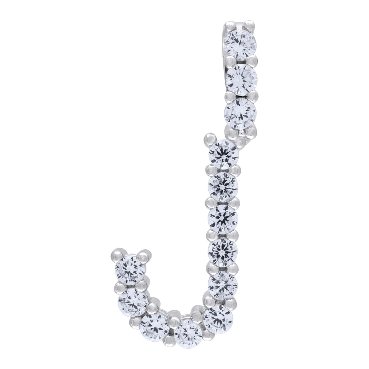 925 Sterling Silver Unisex Cz Initial Alphabet J Charm Pendant
