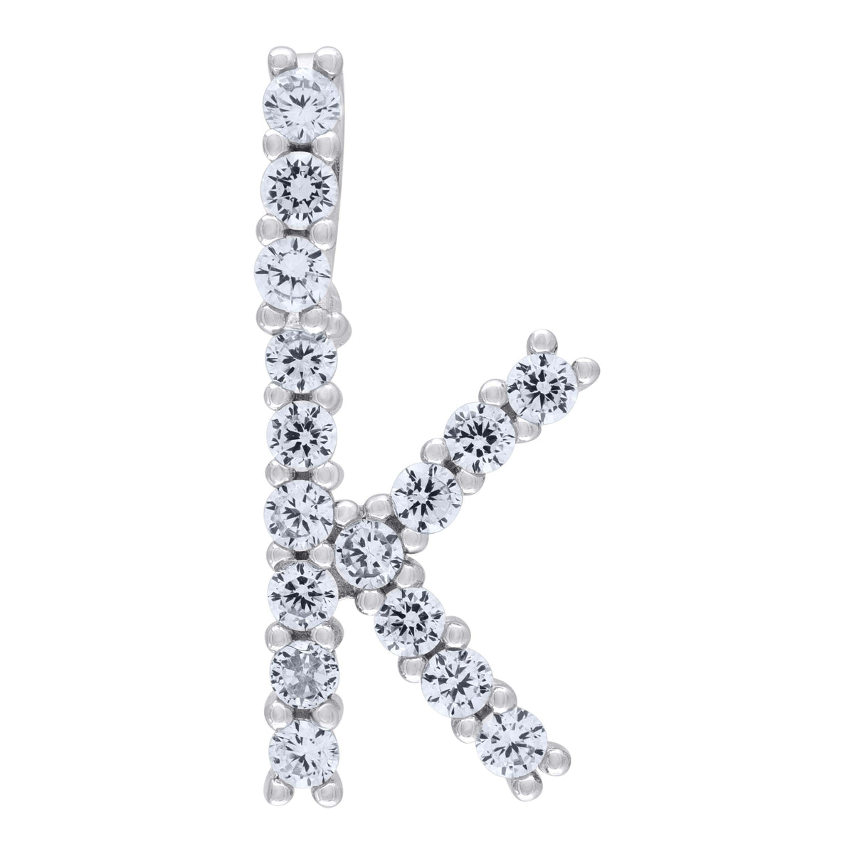 925 Sterling Silver Unisex Cz Initial Alphabet K Charm Pendant