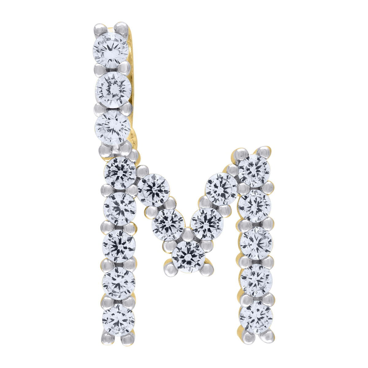 925 Sterling Silver Yellow-Tone Unisex Cz Initial Alphabet M Charm Pendant