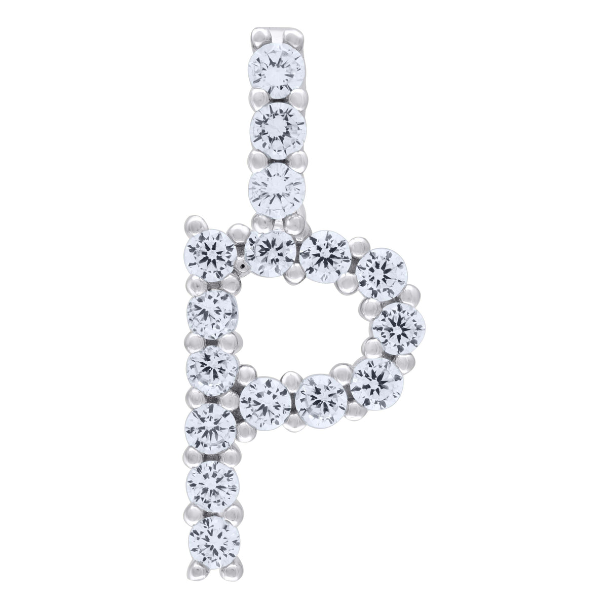 925 Sterling Silver Unisex Cz Initial Alphabet P Charm Pendant