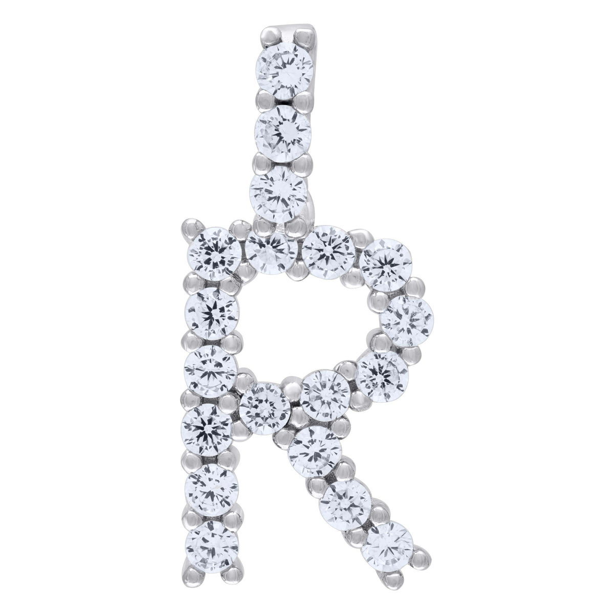 925 Sterling Silver Unisex Cz Initial Alphabet R Charm Pendant