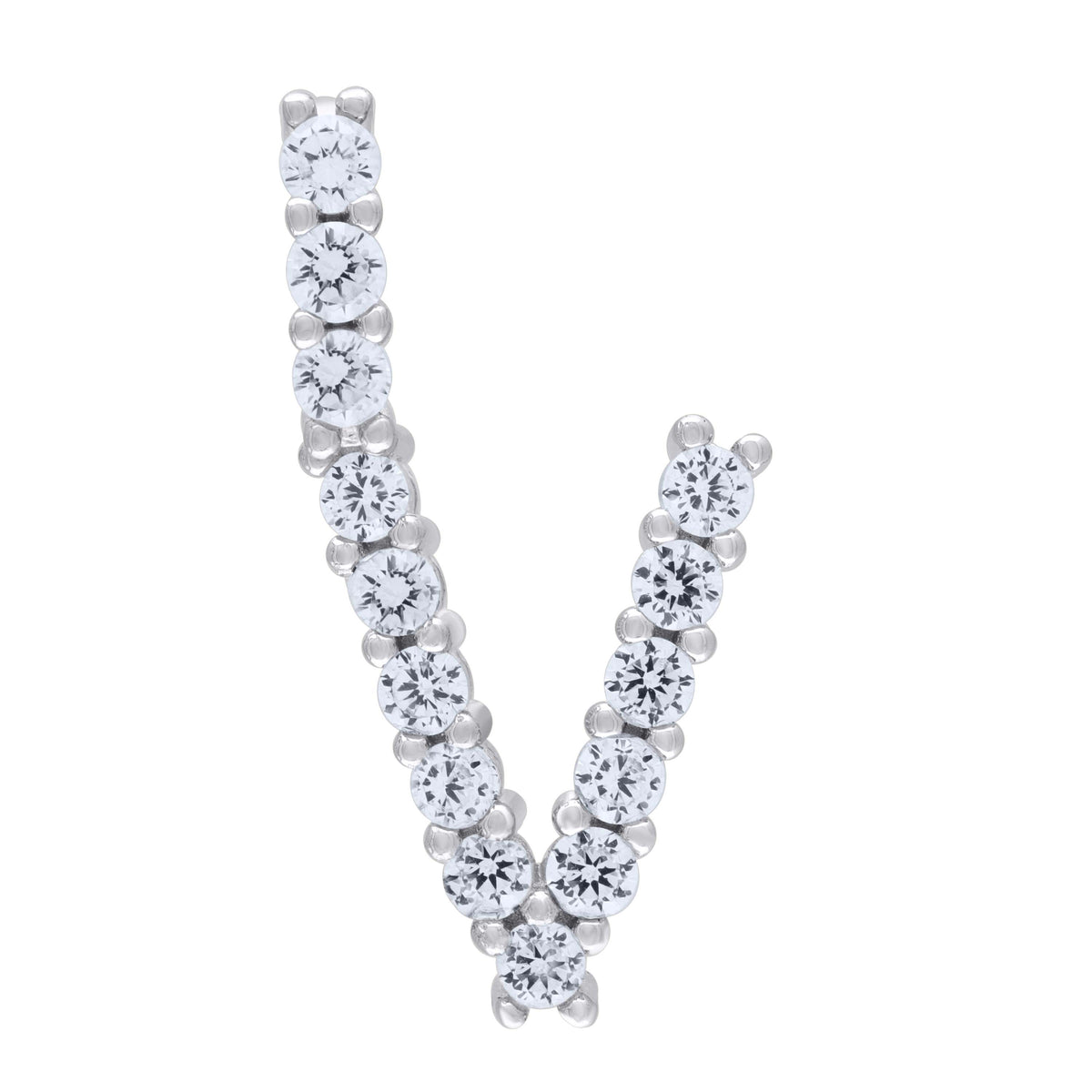 925 Sterling Silver Unisex CZ Initial Alphabet V Charm Pendant