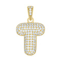 10K Yellow Gold Unisex Cubic-Zirconia Bubble Initial Letter T Charm Pendant