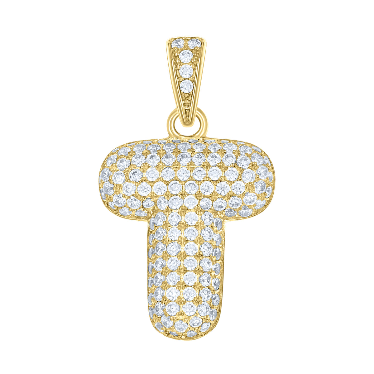 10K Yellow Gold Unisex Cubic-Zirconia Bubble Initial Letter T Charm Pendant