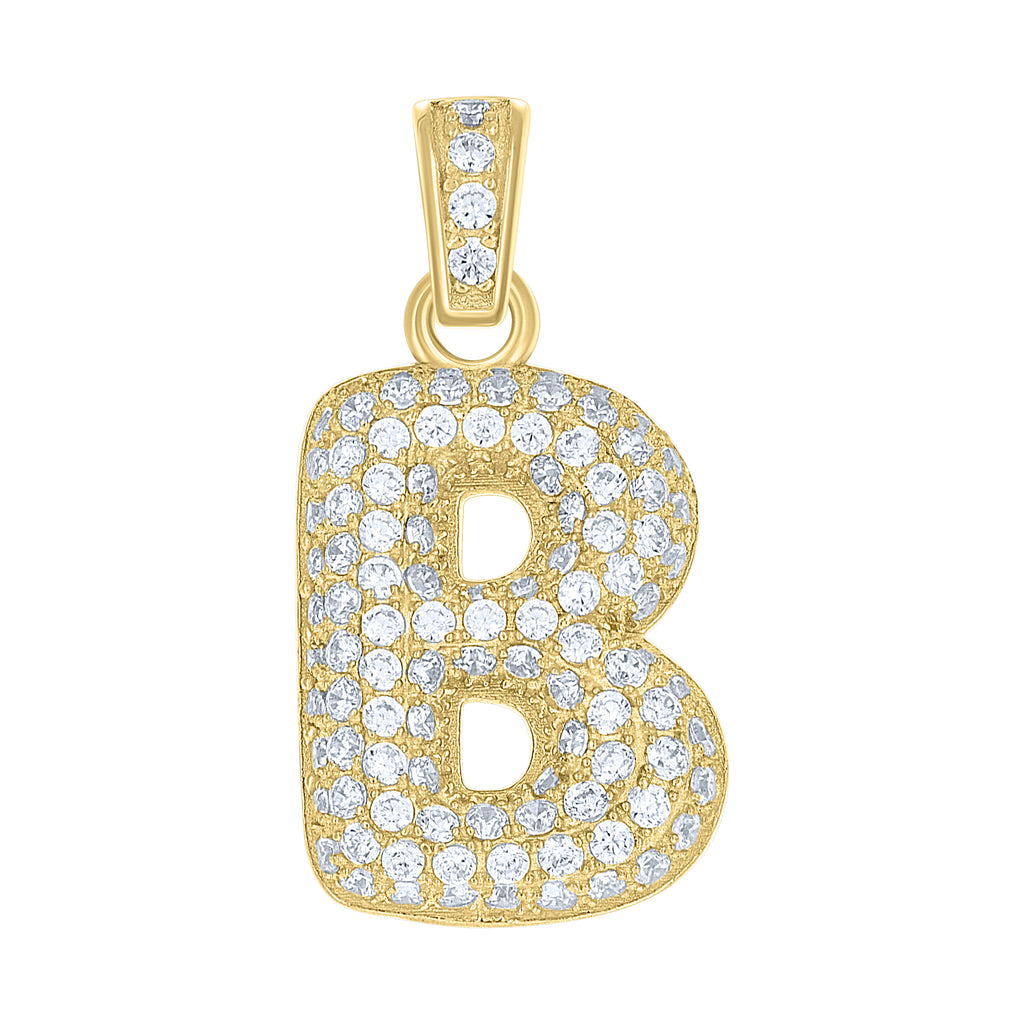 10K Yellow Gold Unisex Cubic Zirconia Bubble Initial Letter B Charm Pendant