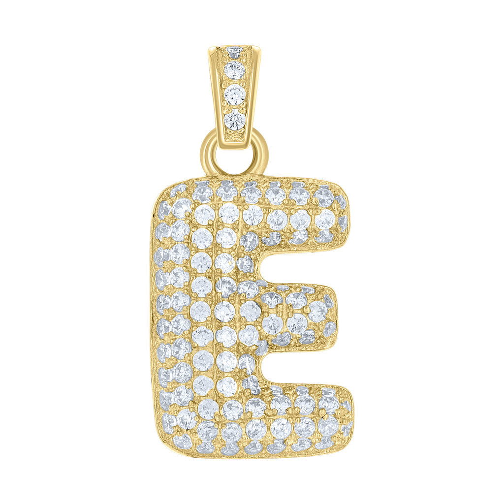 10K Yellow Gold Unisex Cubic Zirconia Bubble Initial Letter E Charm Pendant