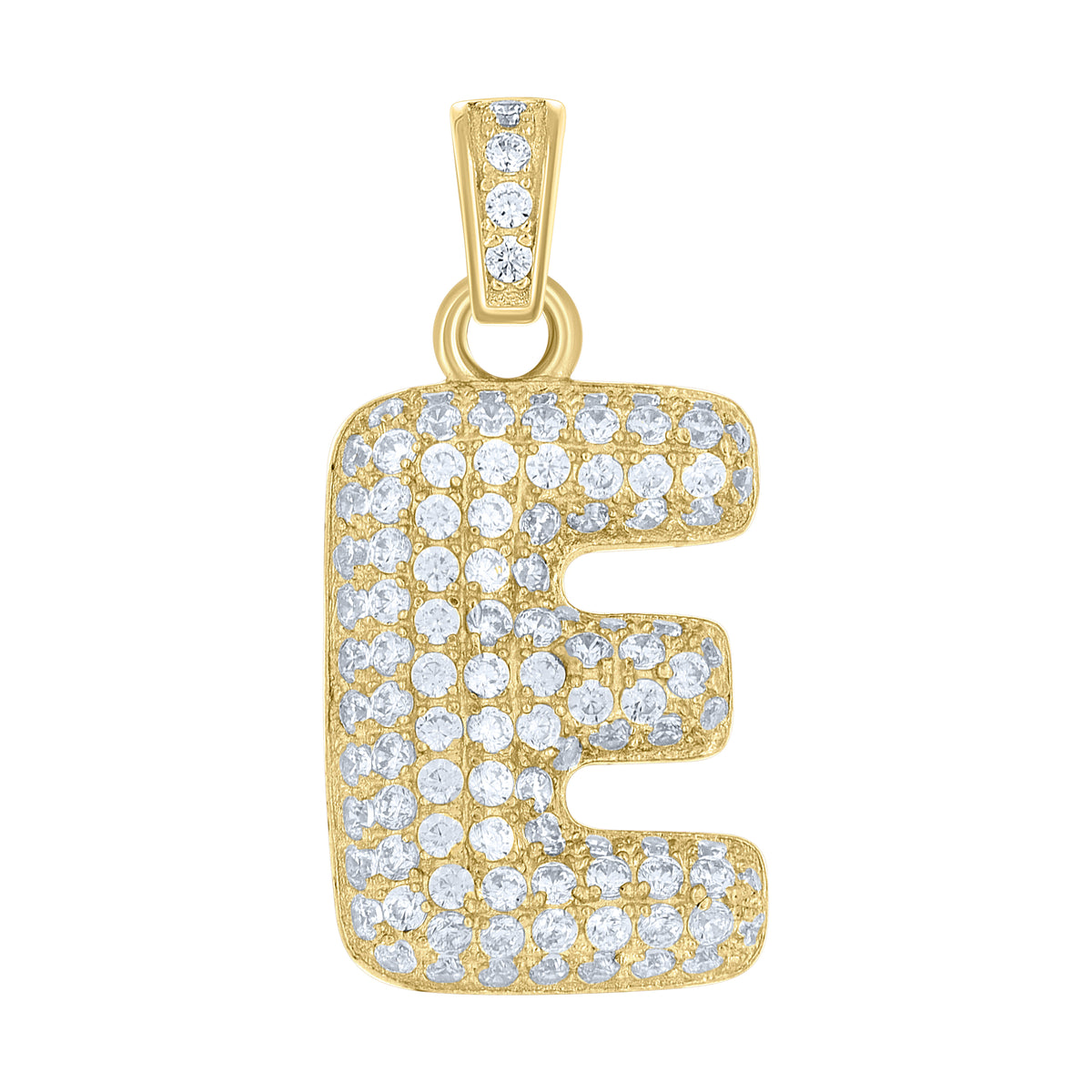 10K Yellow Gold Unisex Cubic Zirconia Bubble Initial Letter E Charm Pendant
