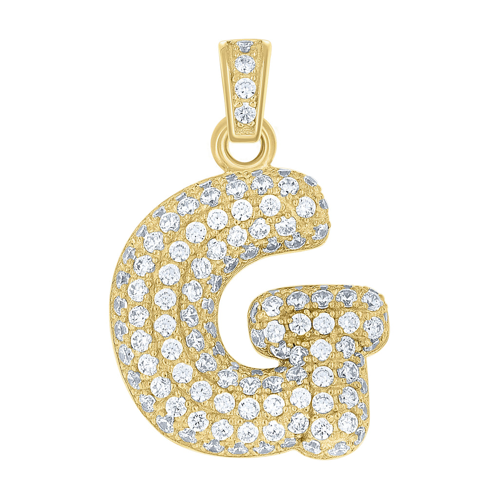 10K Yellow Gold Unisex Cubic Zirconia Bubble Initial Letter G Charm Pendant