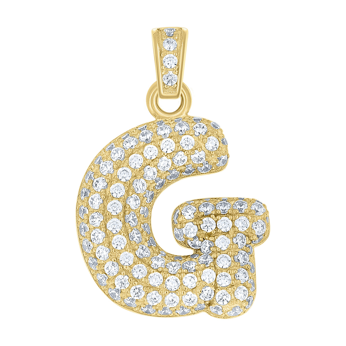 10K Yellow Gold Unisex Cubic Zirconia Bubble Initial Letter G Charm Pendant