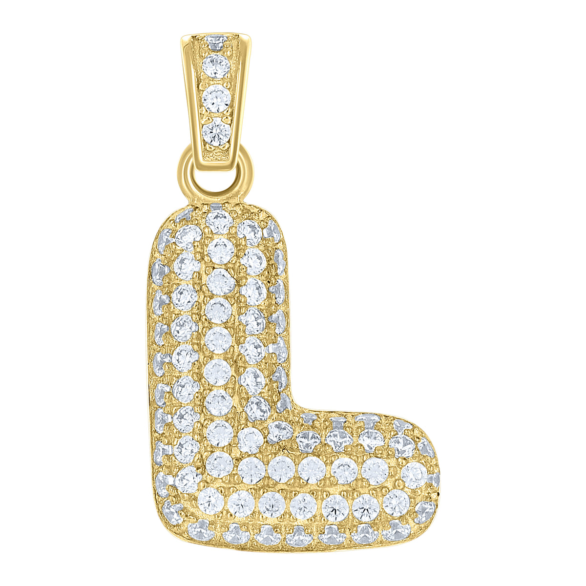 10K Yellow Gold Unisex Cubic Zirconia Bubble Initial Letter L Charm Pendant