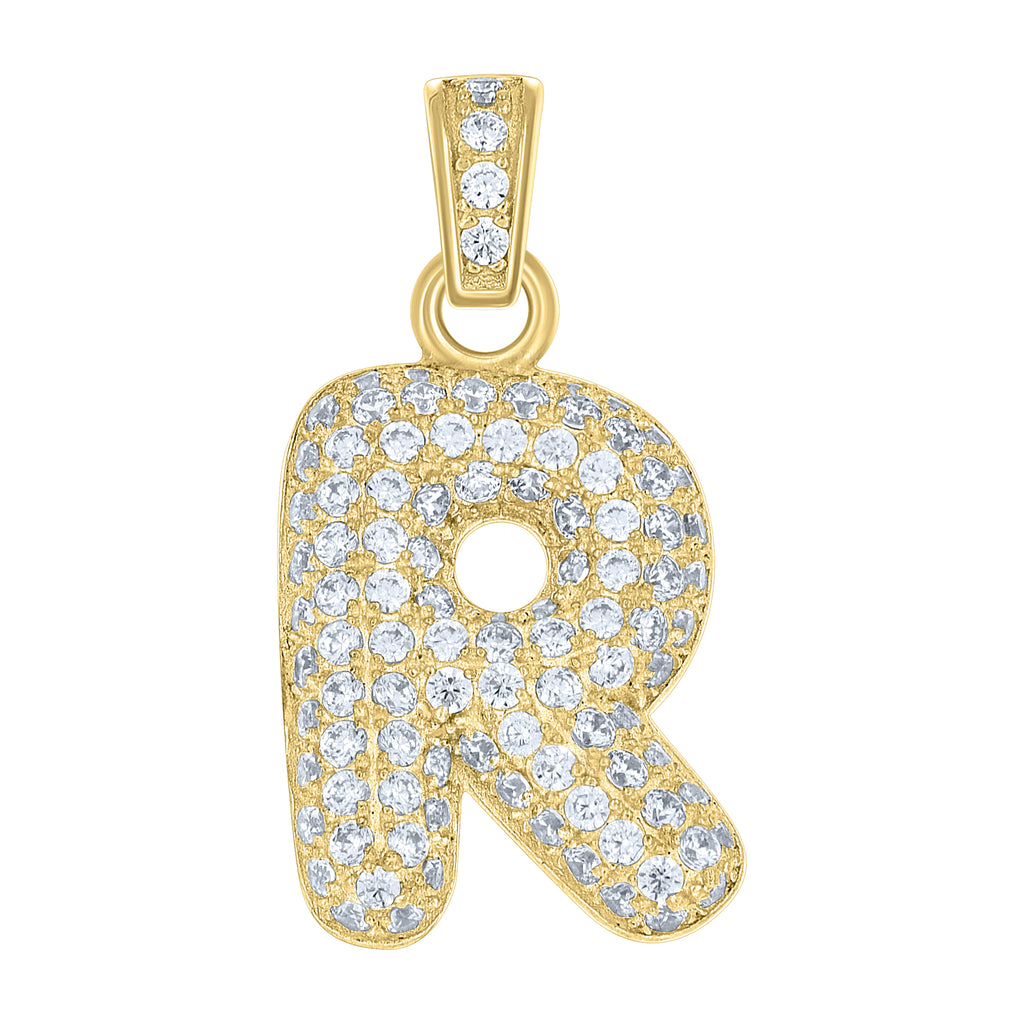 10K Yellow Gold Unisex Cubic Zirconia Bubble Initial Letter R Charm Pendant