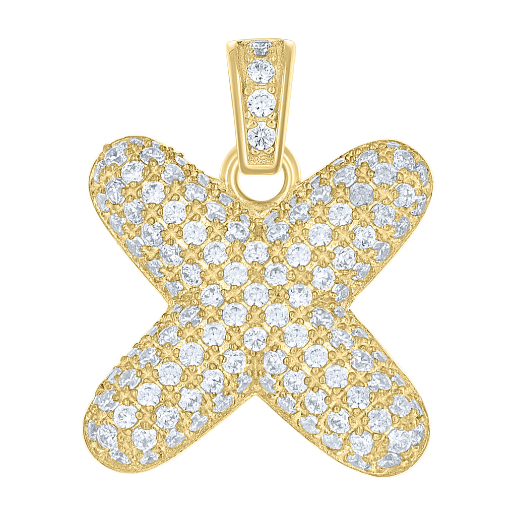 10K Yellow Gold Unisex Cubic Zirconia Bubble Initial Letter X Charm Pendant