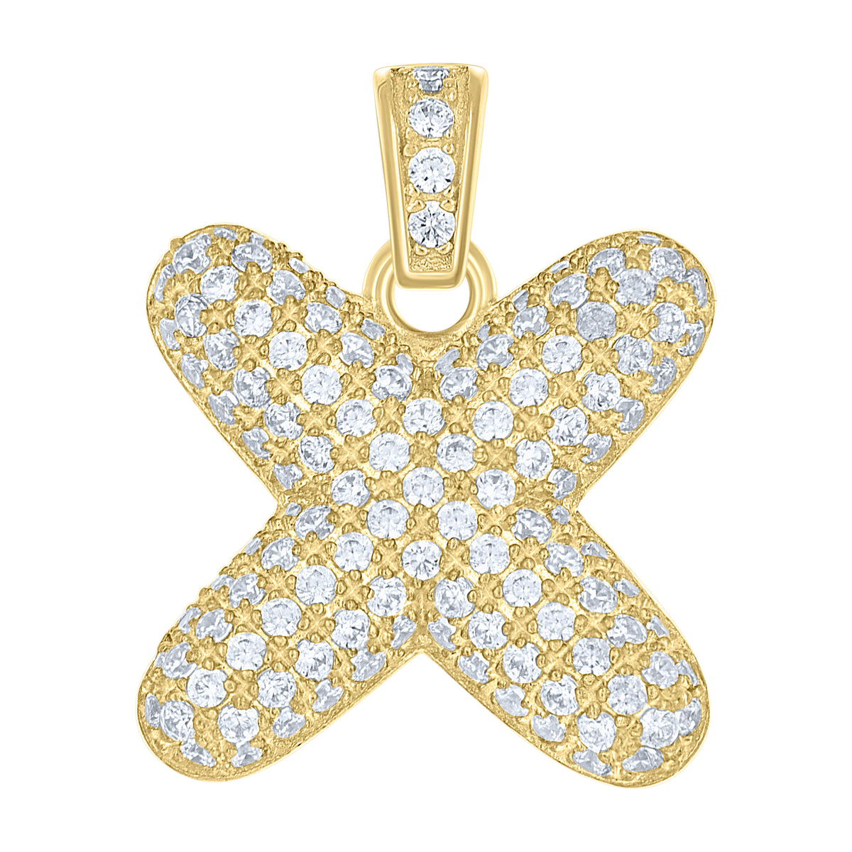 10K Yellow Gold Unisex Cubic Zirconia Bubble Initial Letter X Charm Pendant