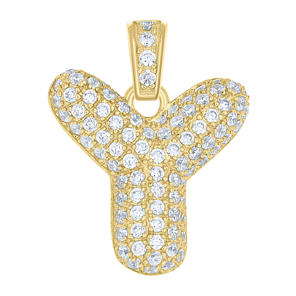 10K Yellow Gold Unisex Cubic Zirconia Bubble Initial Letter Y Charm Pendant