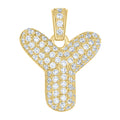10K Yellow Gold Unisex Cubic Zirconia Bubble Initial Letter Y Charm Pendant
