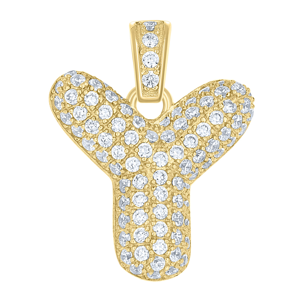 10K Yellow Gold Unisex Cubic Zirconia Bubble Initial Letter Y Charm Pendant