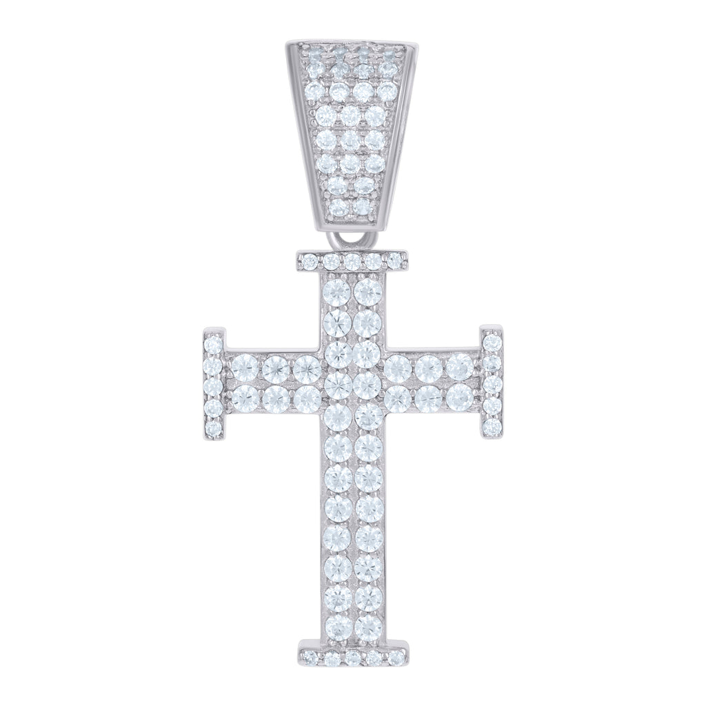 925 Sterling Silver Mens Cubic-Zirconia Cross Religious Charm Pendant