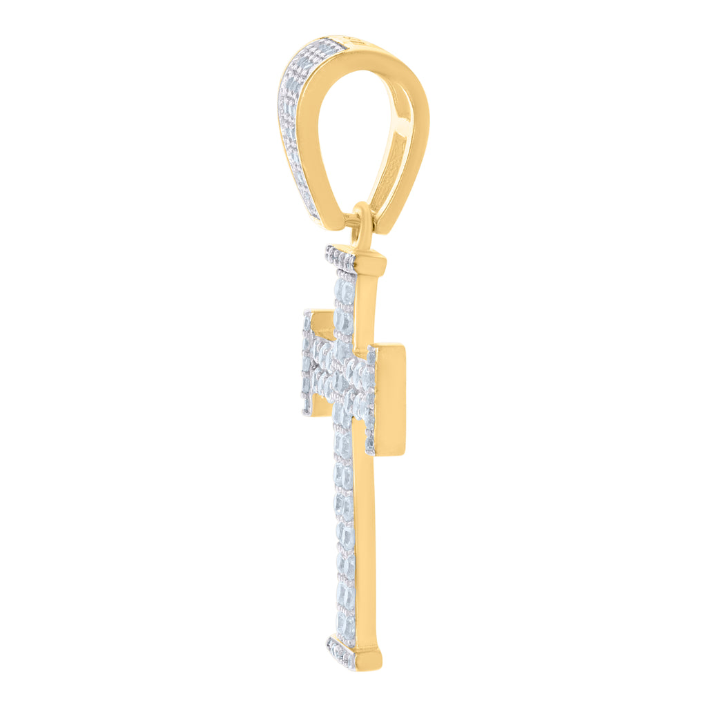 925 Sterling Silver Yellow-Tone Mens Cubic-Zirconia Cross Religious Charm Pendant