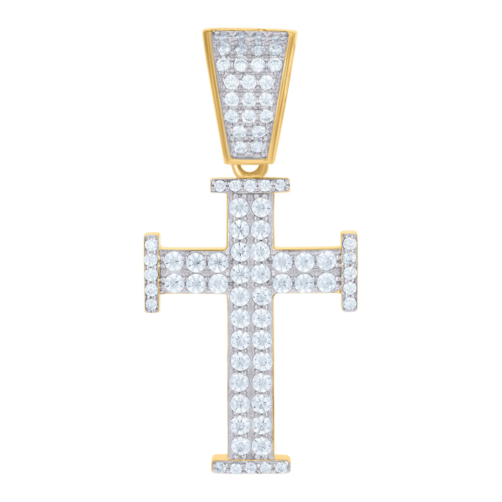 925 Sterling Silver Yellow-Tone Mens Cubic-Zirconia Cross Religious Charm Pendant