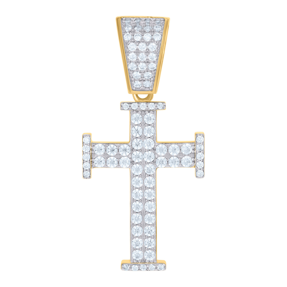 925 Sterling Silver Yellow-Tone Mens Cubic-Zirconia Cross Religious Charm Pendant