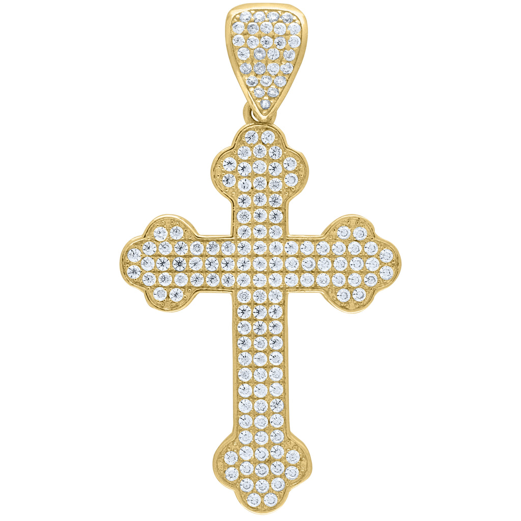10K Yellow Gold Mens Cubic-Zirconia Cross Religious Charm Pendant