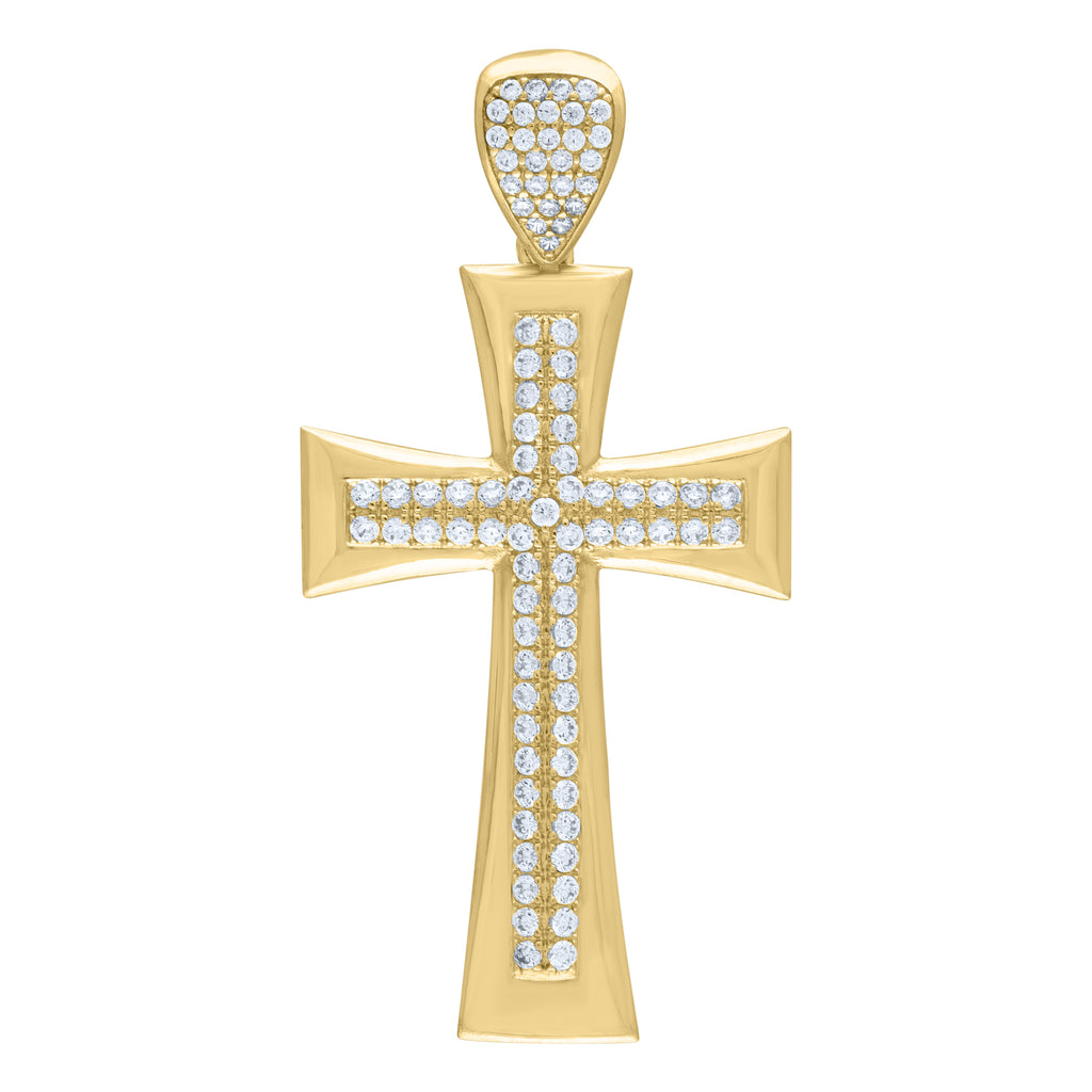 10K Yellow Gold Mens Cubic-Zirconia Cross Religious Charm Pendant