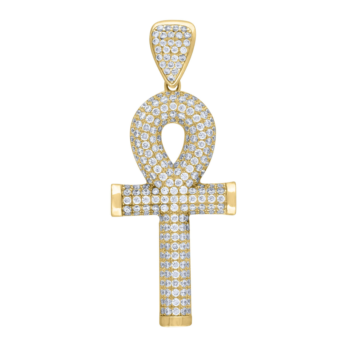 10K Yellow Gold Mens Cubic-Zirconia Egyptian Ankh Cross Religious Charm Pendant