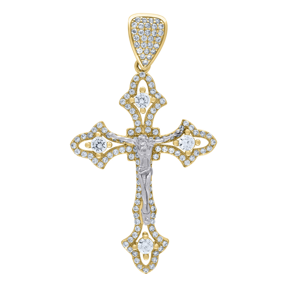 10K Two-tone Gold Mens Cubic-Zirconia Crucifix Cross Religious Charm Pendant