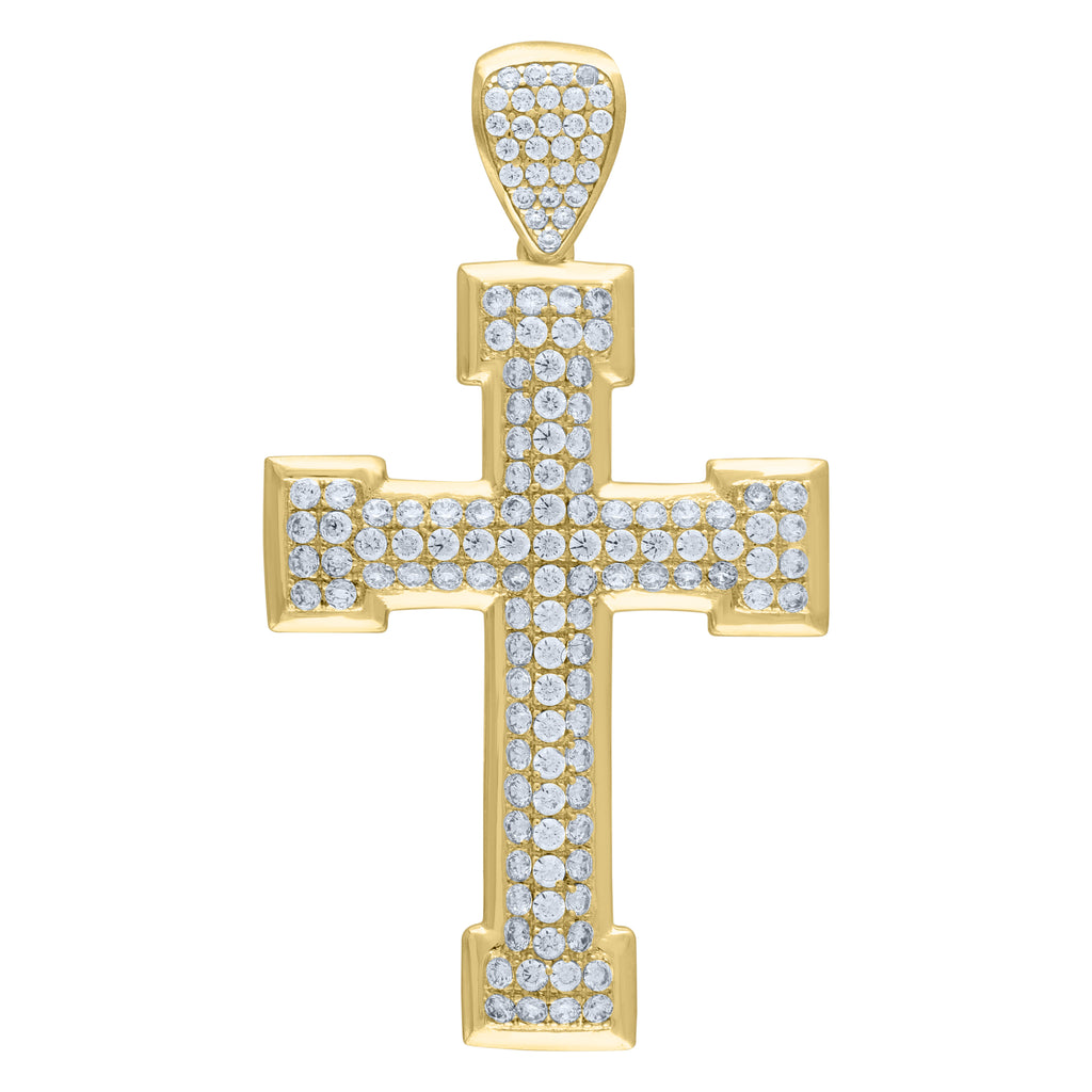 10K Yellow Gold Mens Cubic-Zirconia Cross Religious Charm Pendant