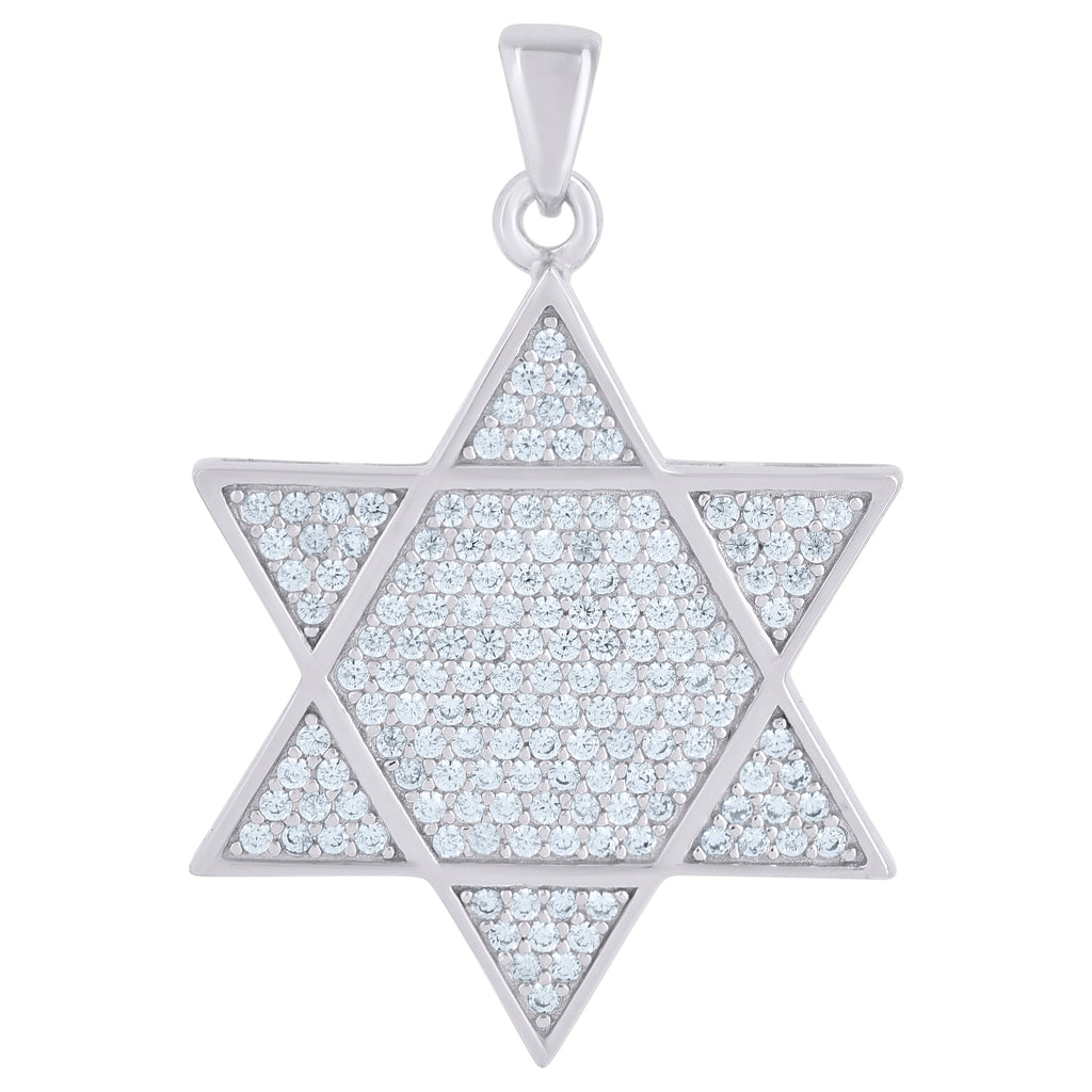 925 Sterling Silver Men Cubic-Zirconia Star Of David Religious Symbol Charm Pendant