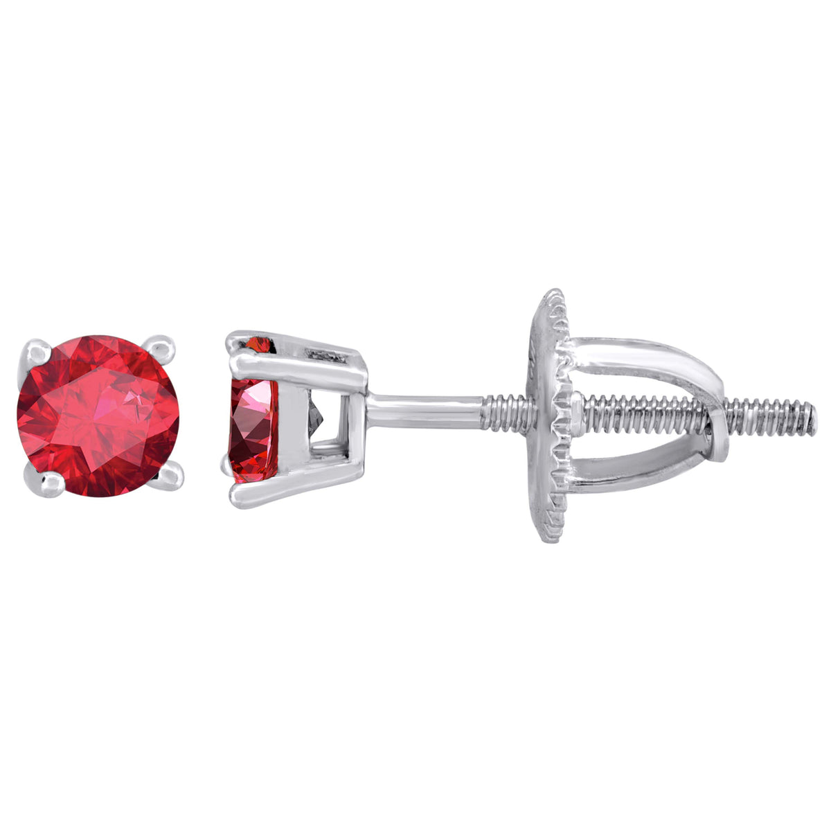 925 Sterling Silver Womens Red Cubic Zirconia 4mm Round Classic Studs Earrings