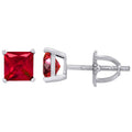 925 Sterling Silver Womens Red Princess Cut Cubic Zirconia 5mm Square Classic Studs Earrings