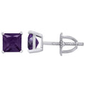 925 Sterling Silver Womens Purple Princess Cut Cubic Zirconia 5mm Square Classic Studs Earrings