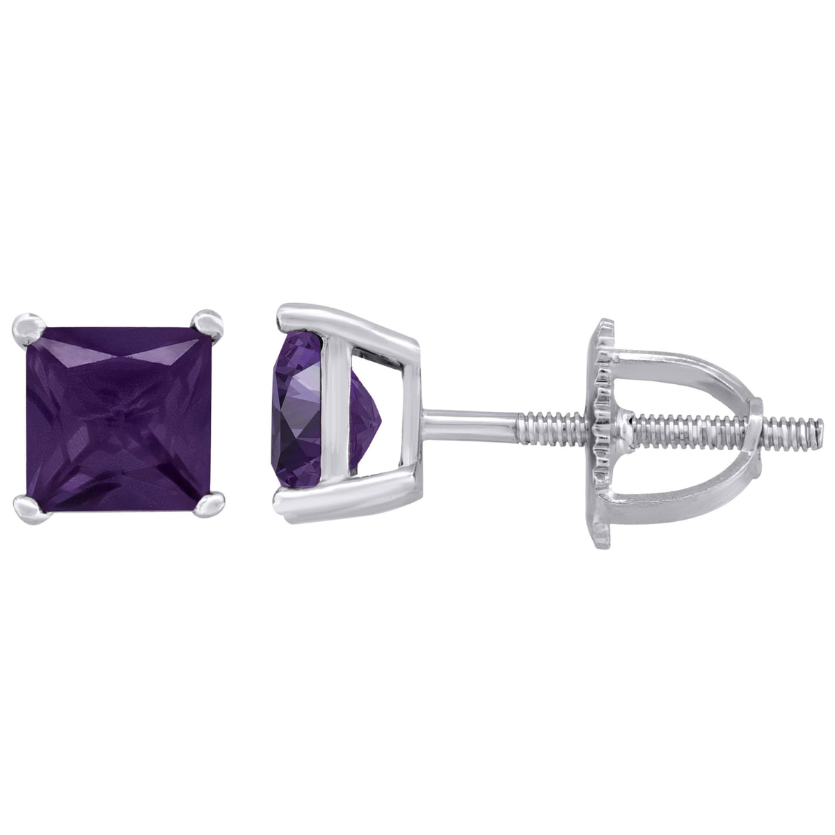 925 Sterling Silver Womens Purple Princess Cut Cubic Zirconia 5mm Square Classic Studs Earrings