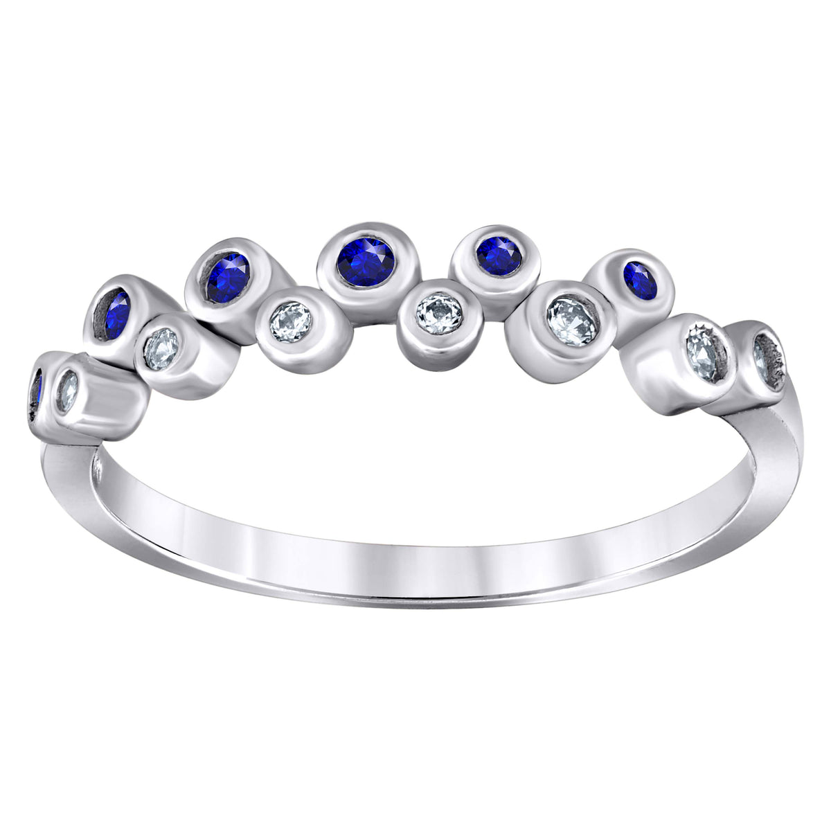 925 Sterling Silver Womens Royal Blue Cubic Zirconia Semi-Eternity Wedding Band Ring Size 7