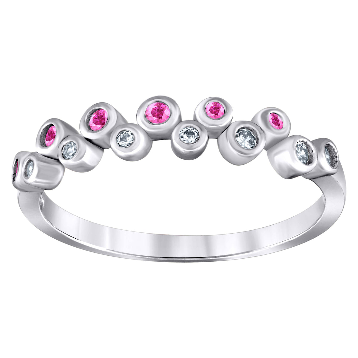 925 Sterling Silver Womens Pink Cubic Zirconia Semi-Eternity Wedding Band Ring