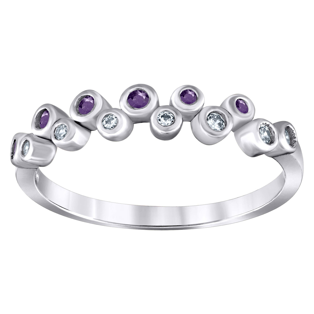 925 Sterling Silver Womens Purple Cubic Zirconia Semi-Eternity Wedding Band Ring Size 6