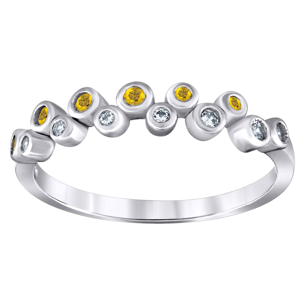 925 Sterling Silver Womens Yellow Cubic Zirconia Semi-Eternity Wedding Band Ring