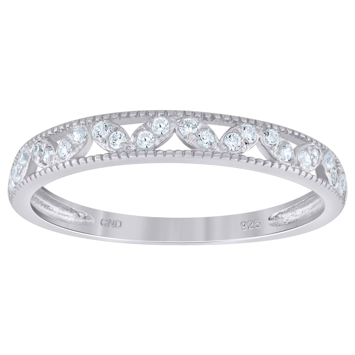 925 Sterling Silver Womens Cubic Zirconia Semi Eternity Stackable Wedding Band Ring Size 7