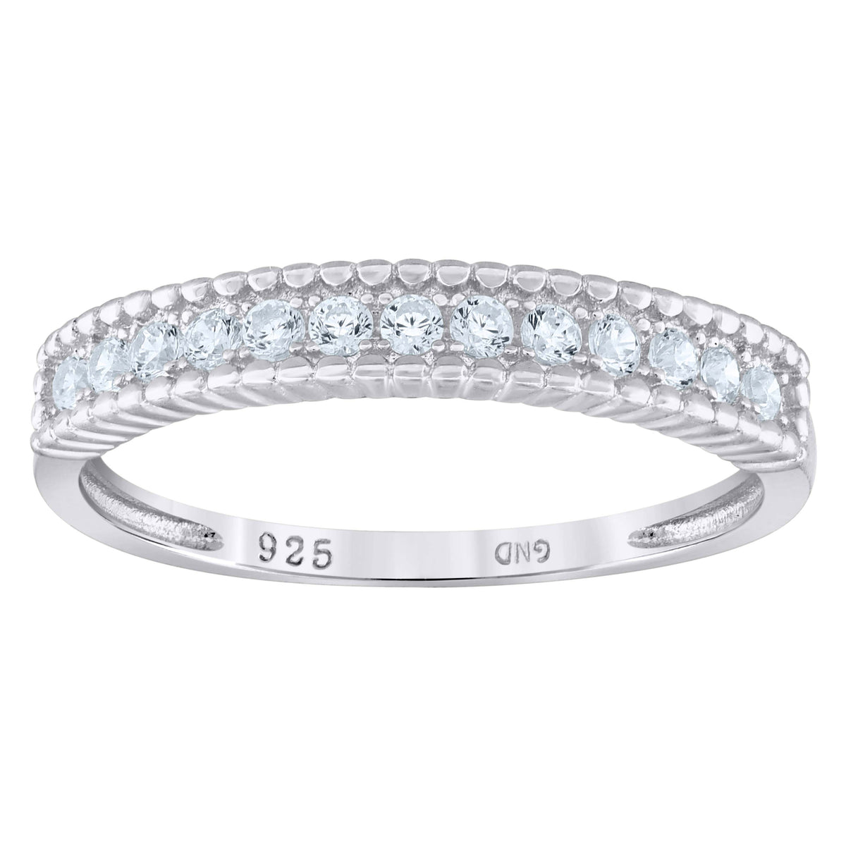 925 Sterling Silver Womens Cubic Zirconia Semi Eternity Stackable Wedding Band Ring Size 7