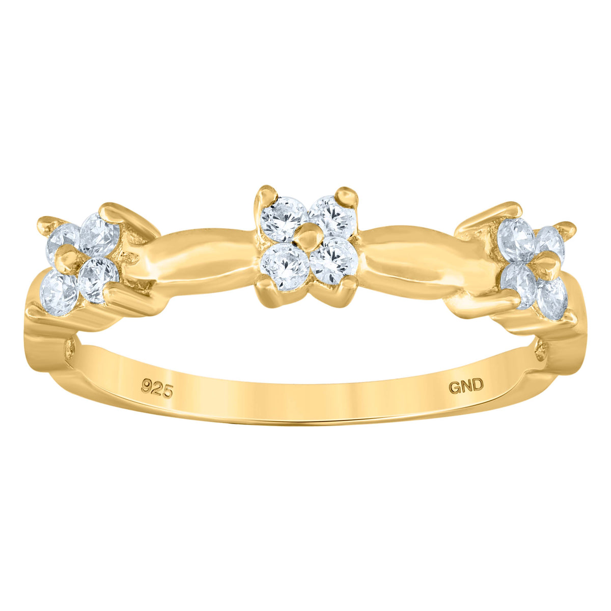 925 Sterling Silver Yellow-Tone Womens Cubic-Zirconia Flower Ring