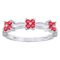 925 Sterling Silver Womens Red Cubic-Zirconia Flower Ring Size 7