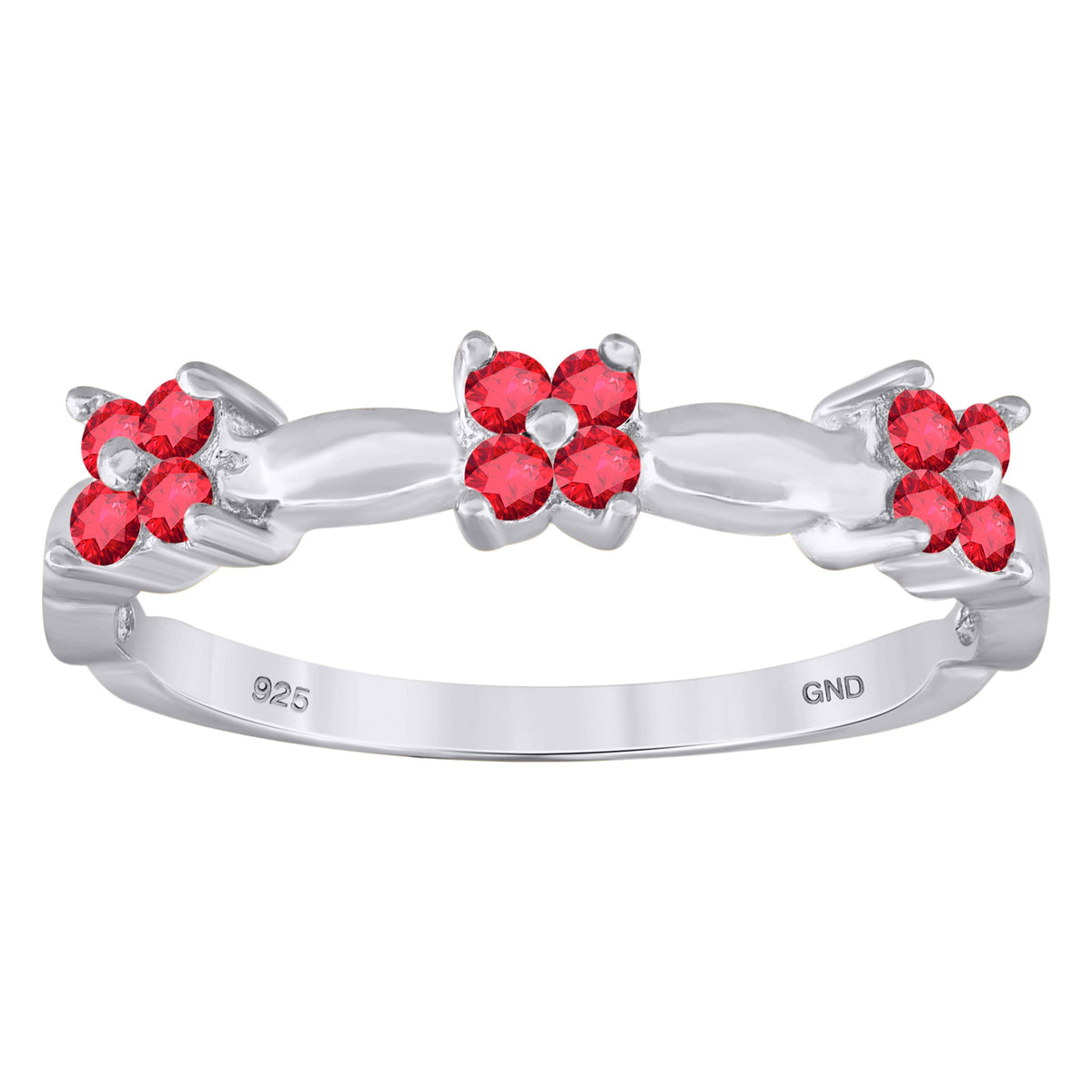 925 Sterling Silver Womens Red Cubic-Zirconia Flower Ring Size 7