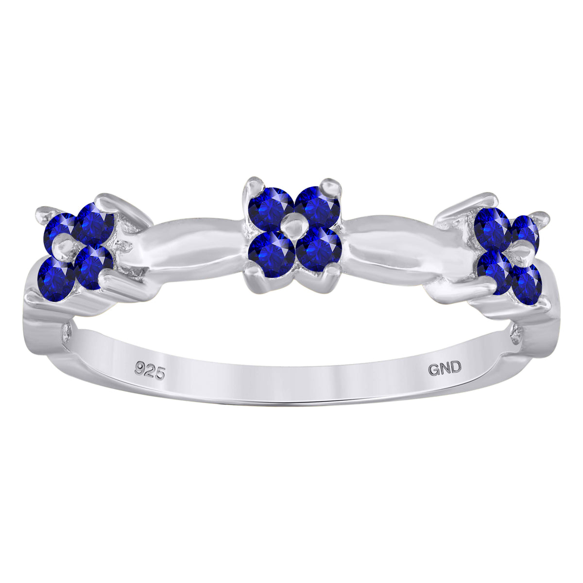 925 Sterling Silver Womens Royal Blue Cubic-Zirconia Flower Ring Size 7